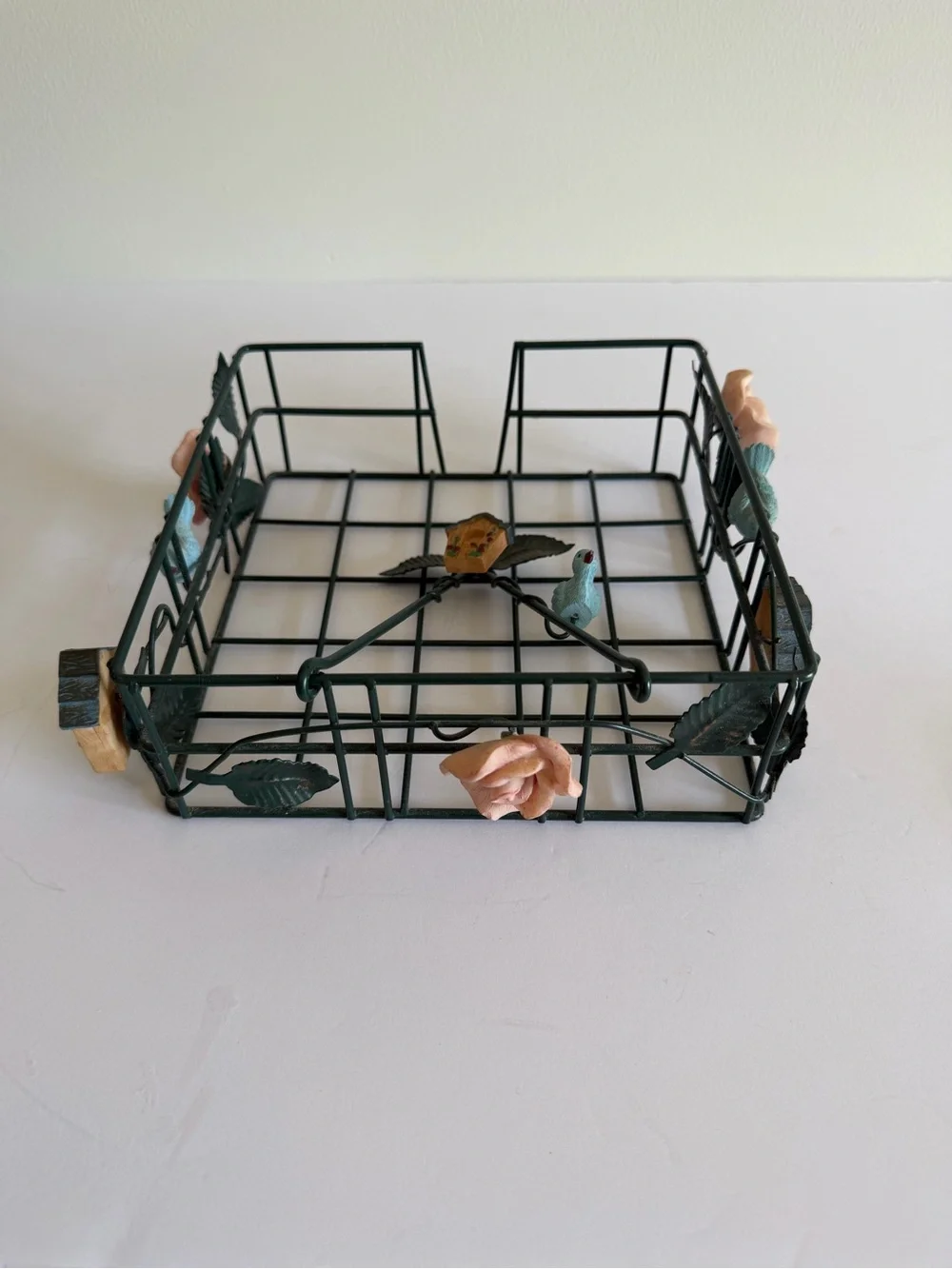 2000 ABC Distributing Y2K Metal Wire Napkin Holder Blue Birds Roses Cottage Core